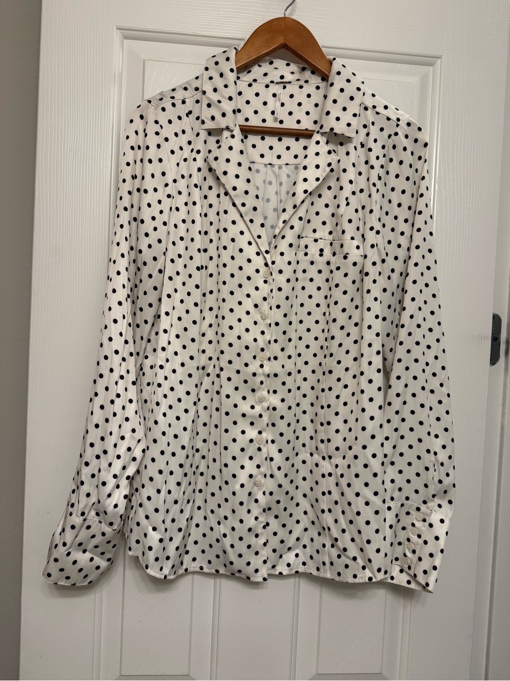 Free People White Black Polka Dot Button Down Blouse Top Extra Large XL